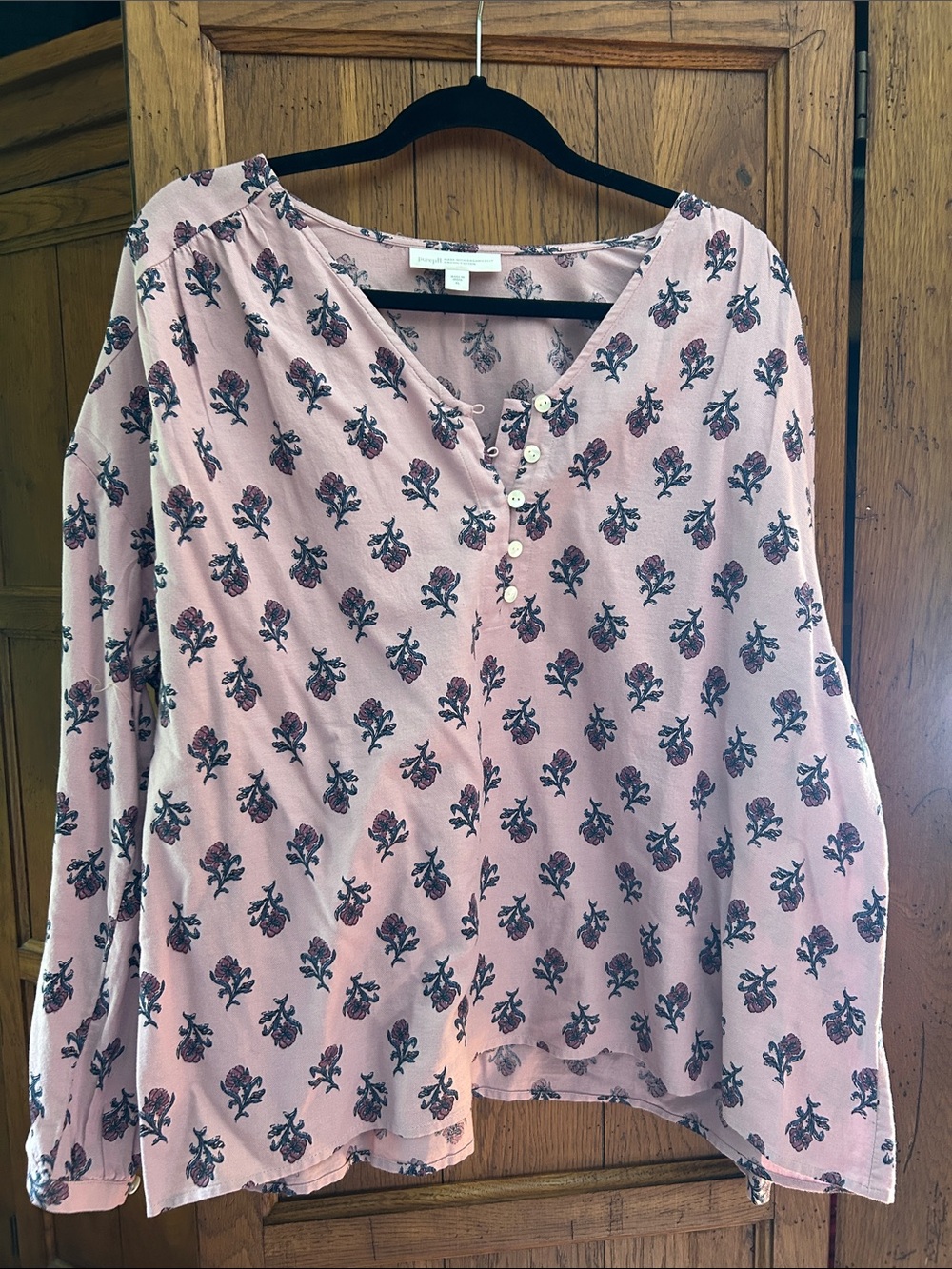 J.Jill Lavender Floral Long-Sleeve Henley popover Blouse